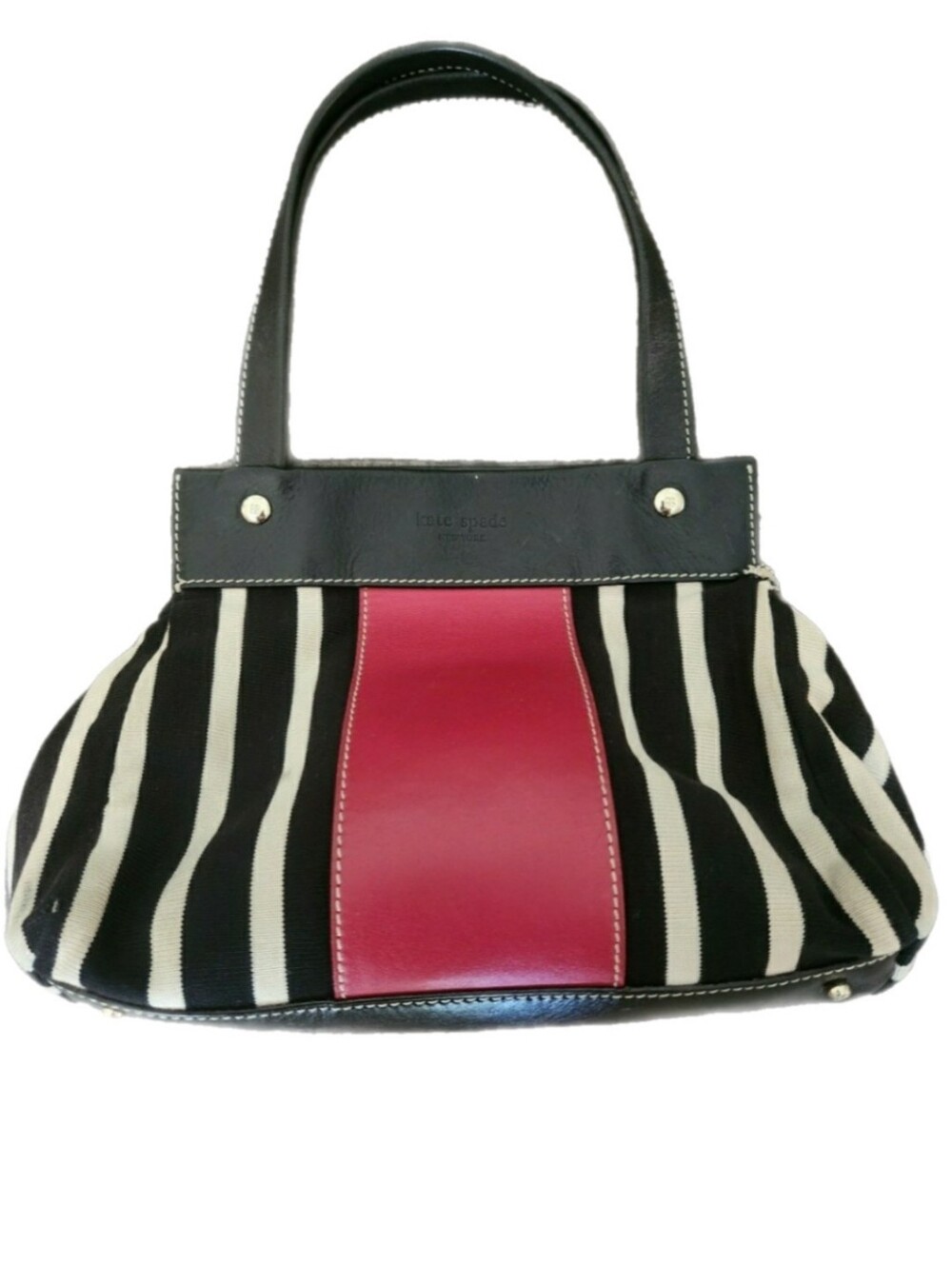 Kate Spade Vintage Black & White Striped Tote with Pink Center Panel